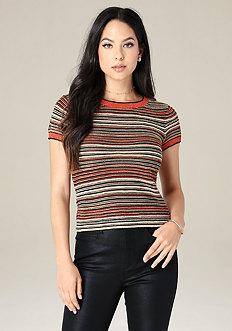 Bebe Striped Knit Ringer Tee