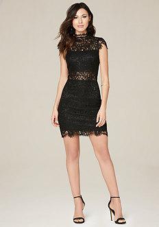 Bebe Jessie Lace Mock Neck Dress