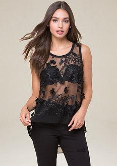 Bebe Embroidered Hi-lo Top
