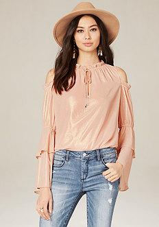 Bebe Gathered Tie Neck Top
