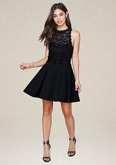 Bebe Mock Neck Fit & Flare Dress