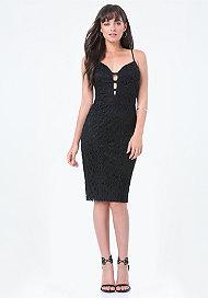 Bebe Lace Strap Trim Midi Dress
