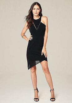 Bebe Asymmetric Hem Halter Dress
