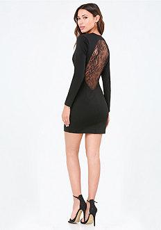 Bebe Lace Back Plunge Neck Dress