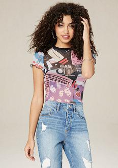 Bebe Mesh Short Sleeve Top