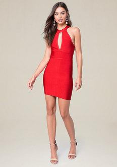 Bebe Cutout Plunge Neck Dress