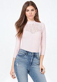 Bebe Lola Pointelle Yoke Top
