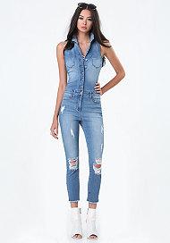Bebe Denim Crop Flight Suit