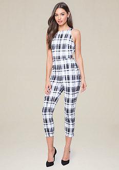 Bebe Plaid Open Back Jumpsuit