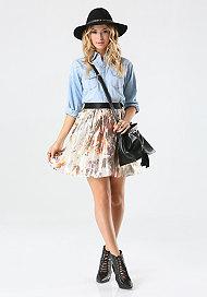 Bebe Print Metallic Silk Skirt