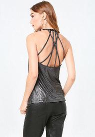 Bebe Metallic Ruched Neck Top