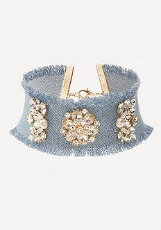 Bebe Crystal Detail Denim Choker