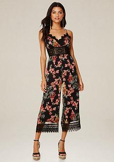 Bebe Print Lace Trim Jumpsuit