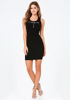 Bebe Logo Ribbed Cage Back Dress