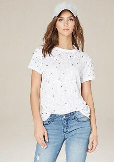 Bebe Star Studded Slub Knit Tee