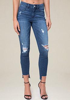 Bebe Staggered Hem Skinny Jeans