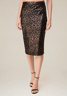 Bebe Leopard Mesh Midi Skirt
