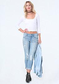 Bebe Embellished Destroyed Jeans