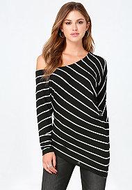 Bebe Striped Asymmetric Top