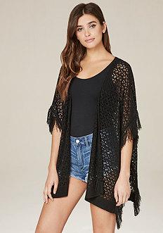Bebe Fringe Pointelle Ruana