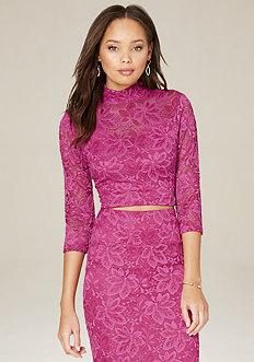 Bebe Brittany Lace Mock Neck Top