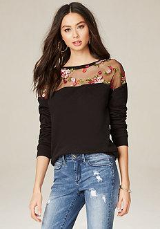 Bebe Embroidered Yoke Sweatshirt