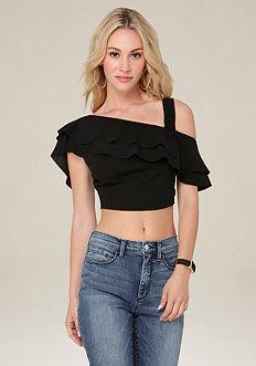 Bebe Techno Ruffle Crop Top