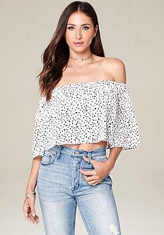 Bebe Flared Off Shoulder Top