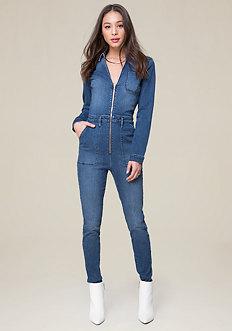 Bebe Denim Zip Jumpsuit