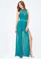 Bebe Lace Bodice Pleated Gown
