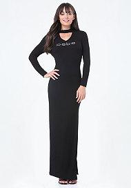Bebe Logo Mock Neck Maxi Dress