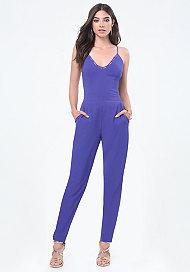 Bebe Petite Laced Neck Jumpsuit