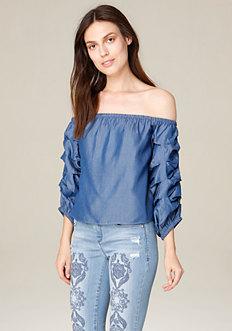 Bebe Chambray Off Shoulder Top