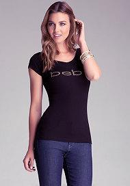 Bebe Logo Double V-neck Tee