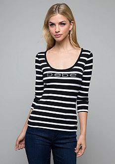 Bebe Striped Lace Back Top