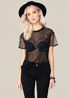 Bebe Pearlescent Bead Tee