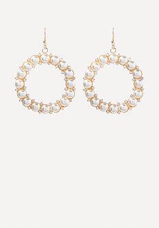 Bebe Faux Pearl Hoop Earrings