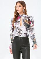 Bebe Print Romantic Ruffle Top