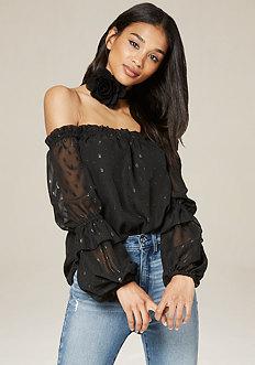 Bebe Ruffle Blouson Sleeve Top