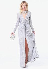 Bebe Sequin Twist Front Dress