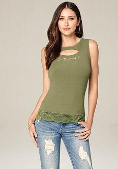 Bebe Logo Front Cutout Tank