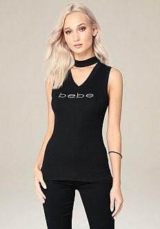 Bebe Logo Contrast Choker Tank