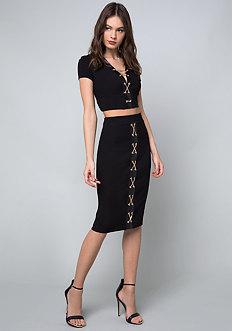 Bebe Ponte Chain Lace Up Top
