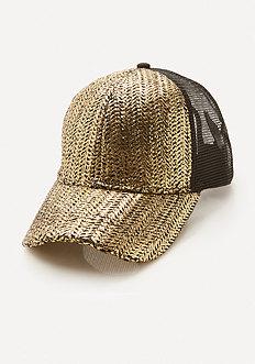 Bebe Metallic Woven Trucker Cap