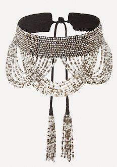 Bebe Cascading Fringe Tie Choker