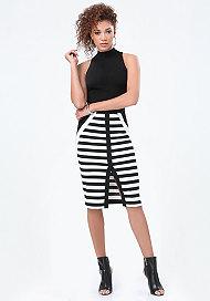 Bebe Logo Striped Ponte Skirt