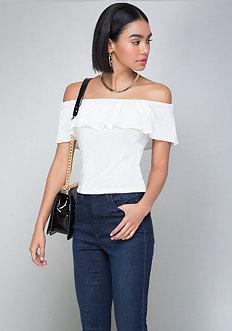 Bebe Pleated Off Shoulder Top