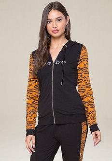 Bebe Logo Print Zip Hoodie