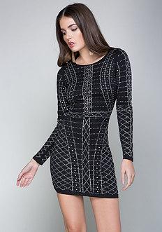 Bebe Studded Long Sleeve Dress