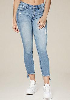 Bebe Frayed Hem Button Jeans
